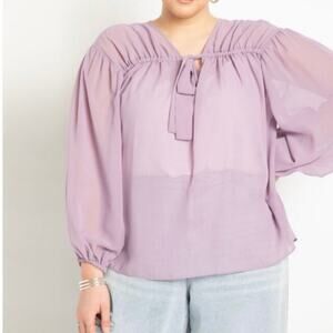 Eloquii 20 Tunnel Detail Tie Long Sleeved Blouse